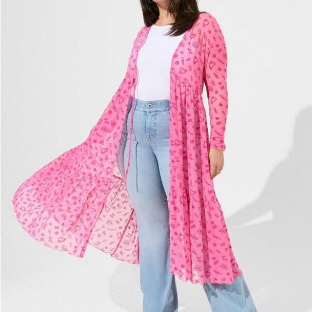 Torrid Betsey Johnson Mesh Tie Front Long Sleeve Kimono Pink